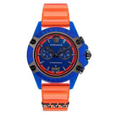 Versace Icon Active Chronograph Quartz Blue Dial Orange Rubber Strap Watch For Men - VEZ700922 Authentic Buy Shop Now