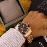 Guess Chaser Chronograph Black Dial Rose Gold Steel Strap Watch for Men - W0170G3 Authentic Buy Shop Now