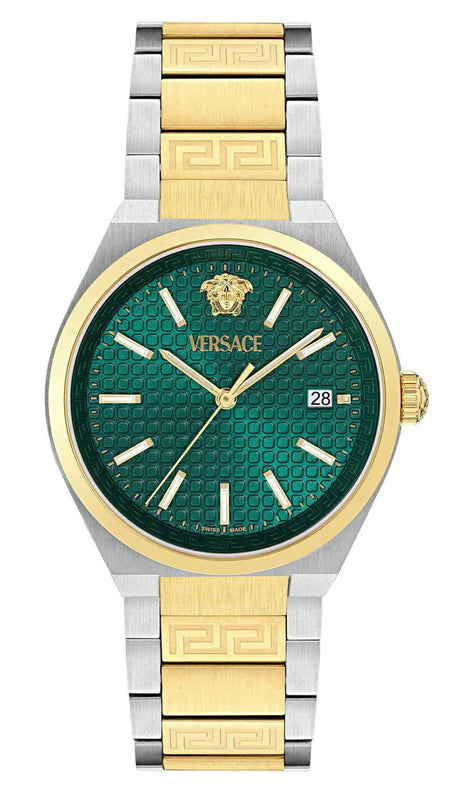 Versace V-Auria Quartz Green Dial Two Tone Steel Strap Watch for Men - VE0F00425 Authentic Buy Shop Now