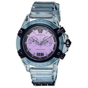 Versace Icon Active Chronograph Purple Dial Blue Silicone Strap Watch For Men - VEZ701523 Authentic Buy Shop Now