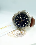 Versace Casual Chronograph Blue Dial Brown Leather Strap Watch for Men - VERG002-18 Authentic Buy Shop Now