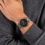 Tommy Hilfiger Hunter Quartz Black Dial Silver Steel Strap Watch for Men - 1791610 Authentic Buy Shop Now