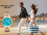 Michael Kors Slim Runway Blue Mother of Pearl Dial Gold Steel Strap Watch for Women - MK3492 Authentic Buy Shop Now