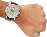 Guess Exec Chronograph White Dial Brown Leather Strap Watch For Men - W0076G2 Authentic Buy Shop Now
