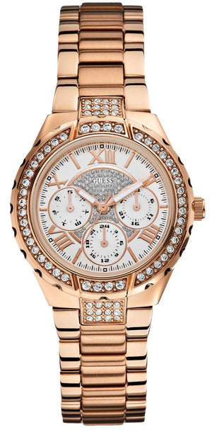 Guess Viva Diamonds White Dial Rose Gold Steel Strap Watch for Women - W0111L3 Authentic Buy Shop Now