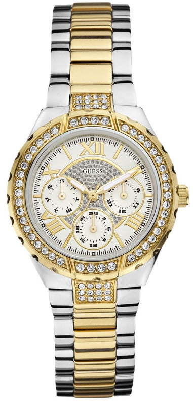 Guess Viva Diamonds Silver Dial Two Tone Steel Strap Watch for Women - W0111L5 Authentic Buy Shop Now