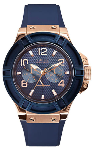 Guess Rigor Blue Dial Blue Silicone Strap Watch For Men - W0247G3 Authentic Buy Shop Now