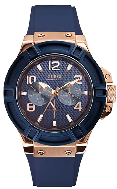 Guess Rigor Blue Dial Blue Silicone Strap Watch For Men - W0247G3 Authentic Buy Shop Now