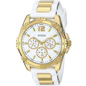 Guess Intrepid White Dial Two Tone Silicone Strap Watch For Women - W0325L2 Authentic Buy Shop Now