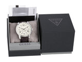 Guess Horizon Chronograph White Dial Brown Leather Strap Watch For Men - W0380G2 Authentic Buy Shop Now