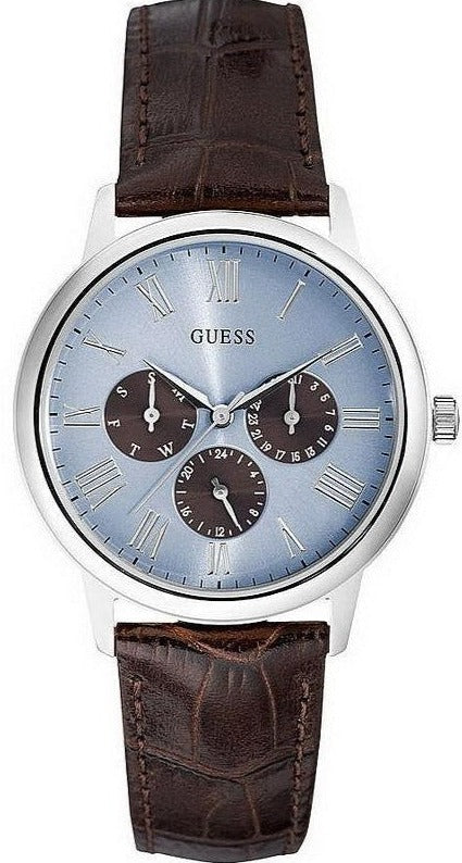 Guess Wafer Analog Blue Dial Brown Leather Strap Watch For Men - W0496G2 Authentic Buy Shop Now