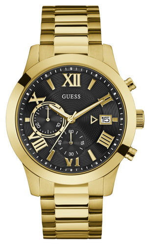 Guess Atlas Chronograph Black Dial Gold Steel Strap Watch for Men - W0668G8 Authentic Buy Shop Now