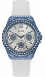 Guess Starlight Diamonds Silver Dial White Rubber Strap Watch for Women - W0846L7 Authentic Buy Shop Now