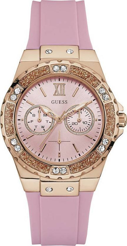 Guess Rose Gold Dial with Diamonds Pink Rubber Strap Watch For Women - W1053L3 Authentic Buy Shop Now