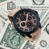 Michael Kors Ryker Chronograph Black Dial Beige Leather Strap Watch For Men - MK8520 Authentic Buy Shop Now