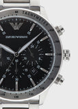 Emporio Armani Mario Chronograph Black Dial Silver Steel Strap Watch For Men - AR11241 Authentic Buy Shop Now