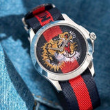 Gucci G Timless Le Marche Des Merveilles Blue & Red Dial Blue & Red Nylon Strap Unisex Watch - YA126495 Authentic Buy Shop Now
