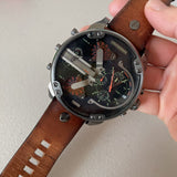 Diesel Mr Daddy 2.0 Chronograph Black Dial Brown Leather Strap Watch For Men - DZ7332 Authentic Buy Shop Now