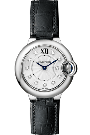 Cartier Ballon Bleu de Cartier Diamonds Silver Dial Black Leather Strap Watch for Women - W4BB0008 Authentic Buy Shop Now
