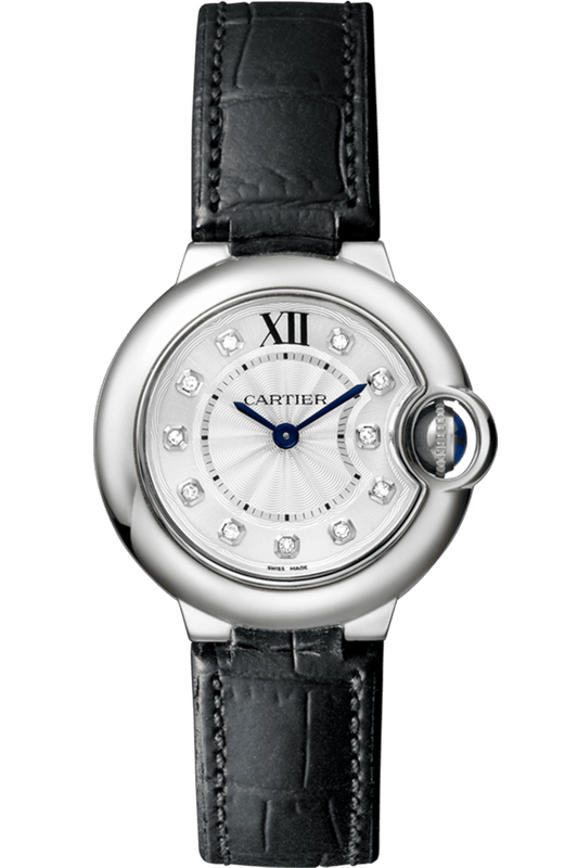 Cartier Ballon Bleu de Cartier Diamonds Silver Dial Black Leather Strap Watch for Women - W4BB0008 Authentic Buy Shop Now
