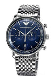 Emporio Armani Aviator Chronograph Blue Dial Silver Steel Strap Watch For Men - AR11238 Authentic Buy Shop Now