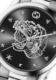 Gucci G Timeless Diamonds Black Dial Silver Steel Strap Watch For Women - YA1264125 Authentic Buy Shop Now