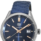 Tag Heuer Carrera Quartz Diamonds Blue Dial Blue Leather Strap Watch for Women - WAR1114.FC6391 Authentic Buy Shop Now