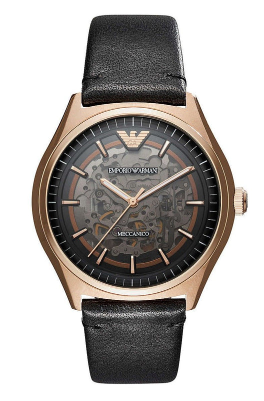Emporio Armani Meccanico Black Dial Black Leather Watch For Men - AR60004 Authentic Buy Shop Now