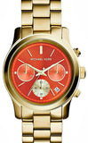 Michael Kors Runway Chronograph Orange Dial Gold Steep Strap Watch For Women - MK6162 Authentic Buy Shop Now