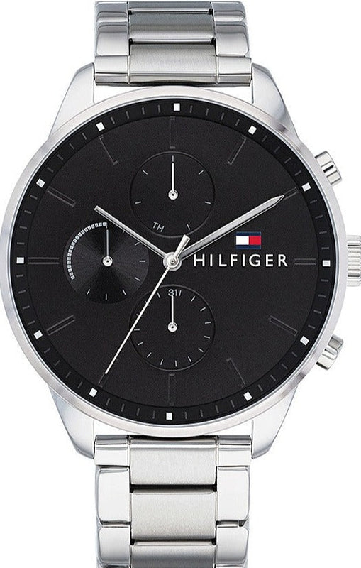 Tommy Hilfiger Chase Quartz Black Dial Silver Steel Strap Watch For Men - 1791485 Authentic Buy Shop Now