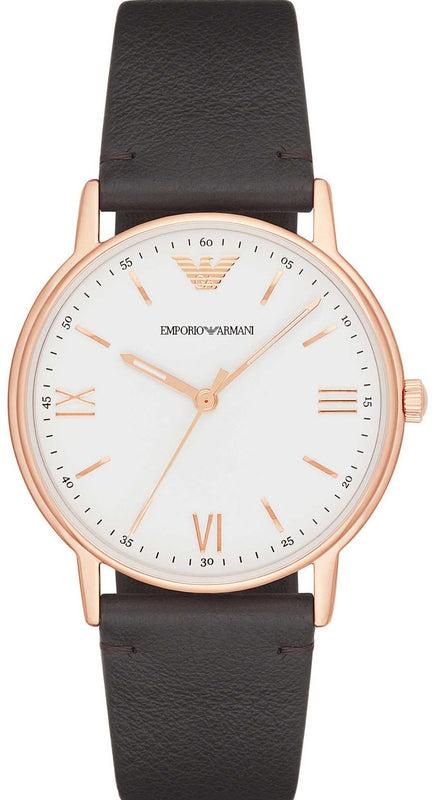 Emporio Armani Dress Quartz White Dial Brown Leather Strap Watch For Men - AR11011 Authentic Buy Shop Now