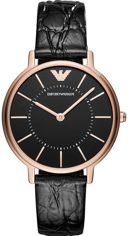 Emporio Armani Kappa Quartz Black Dial Black Leather Strap Watch For Women - AR11064 Authentic Buy Shop Now