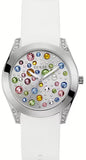 Guess Wanderlust Crystals Silver Dial White Rubber Strap Watch For Women - W1059L3 Authentic Buy Shop Now