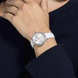 Swarovski Crystal Frost Silver Dial White Leather Strap Watch for Women - 5484070 Authentic Buy Shop Now