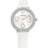 Swarovski Crystal Frost Silver Dial White Leather Strap Watch for Women - 5484070 Authentic Buy Shop Now