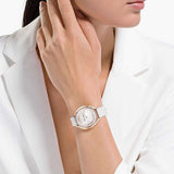Swarovski Crystalline Aura Silver Dial White Leather Strap Watch for Women - 5519453 Authentic Buy Shop Now