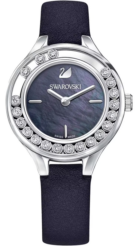 Swarovski Lovely Crystals Mother of Pearl Black Dial Black Leather Strap Watch for Women - 5242898 Authentic Buy Shop Now