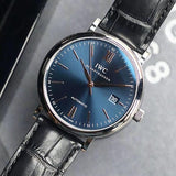IWC Portofino Automatic Blue Dial Black Leather Strap Watch for Men - IW356523 Authentic Buy Shop Now