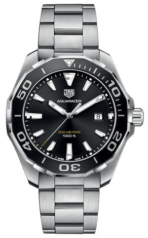 Tag Heuer Aquaracer Quartz Black Dial Silver Steel Strap Watch for Men - WAY101A.BA0746 Authentic Buy Shop Now