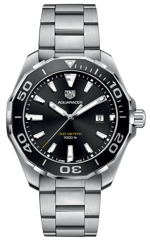 Tag Heuer Aquaracer Quartz Black Dial Silver Steel Strap Watch for Men - WAY101A.BA0746 Authentic Buy Shop Now