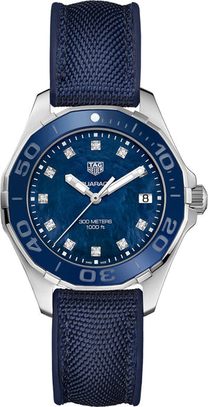 Tag Heuer Aquaracer Quartz Mother of Pearl Blue Dial Blue NATO Strap Watch for Women - WAY131L.FT6091 Authentic Buy Shop Now