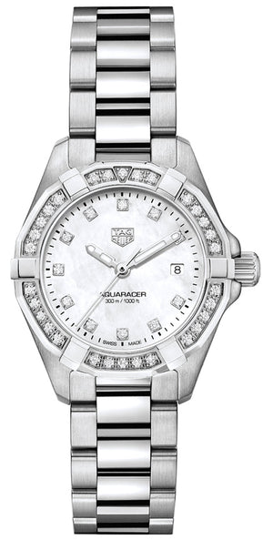 Tag Heuer Aquaracer Diamonds Mother of Pearl White Dial Silver Steel Strap Watch for Women - WBD1415.BA0741 Authentic Buy Shop Now