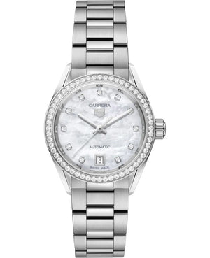 Tag Heuer Carrera Date Diamonds Mother of Pearl Dial Silver Steel Strap Watch for Women - WBN2414.BA0621 Authentic Buy Shop Now