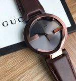 Gucci Interlocking G 18K Gold Black Dial Brown Leather Strap Watch For Women - YA133304 Authentic Buy Shop Now