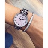Emporio Armani Gianni T Bar Pink Mother of Pearl Dial Silver Steel Strap Watch For Women - AR1779 Authentic Buy Shop Now