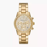 Michael Kors Ritz Chronograph Gold Dial Gold Steel Strap Watch For Women - MK7310 Authentic Buy Shop Now