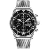 Breitling Superocean Heritage Chronograph 44 Black Dial Silver Mesh Bracelet Watch for Men - A13313121B1A1 Authentic Buy Shop Now