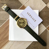 Versace V-Circle Manifesto Gold Dial Black Leather Strap Watch for Men - VBQ030017 Authentic Buy Shop Now
