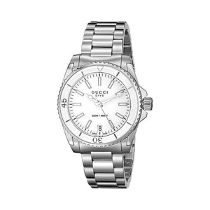 Gucci Dive Quartz White Dial Stainless Steel Unisex Watch - YA136402 Authentic Buy Shop Now