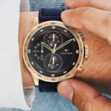 Tommy Hilfiger Trent Chronograph Grey Dial Black Leather Strap Watch For Men - 1791808 Authentic Buy Shop Now